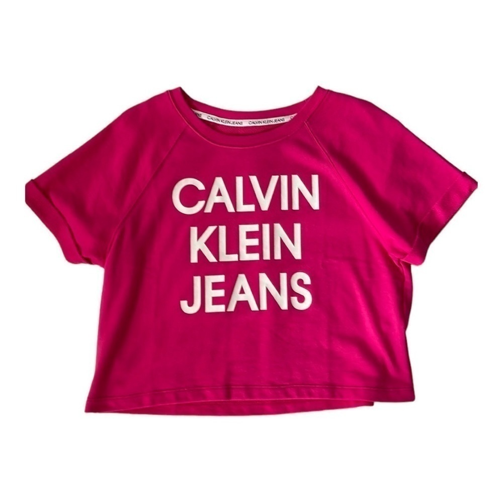 ♥️calvin Klein♥️Crew neck short sleeve Cropped graphic sweat shirt size (Med)
